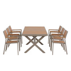 Set da pranzo da esterno allungabile a 7 pezzi con tavolo allungabile e 6 sedie con braccioli