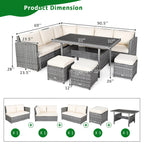 Costway Set da pranzo da 7 pezzi in rattan per esterni Divano componibile ottomano - Vedi dettagli