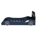 Letto a piattaforma a forma di auto da corsa Whisen Wood, formato singolo, con LED e schienale imbottito