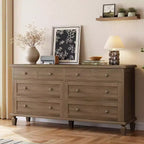 Comò a 8 cassetti per camera da letto, mobile TV vintage da 150 cm con maniglie intagliate e gambe affusolate, cassettiera in legno con grande capacità di archiviazione