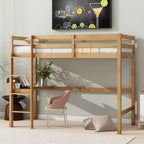 Letto a soppalco Okak Minimalism con scaletta, letto a soppalco singolo in legno di gomma con spondina di sicurezza e scrivania integrata, telai per letti per bambini, ragazzi