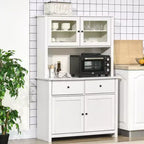 HOMCOM Credenza da Cucina 63,5 cm con Vetrina Superiore, Armadietto Dispensa con 4 Ripiani, Cassetti, Ante in Vetro, Ripiano Aperto per Microonde