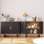 Mobile credenza a coste da 40'', armadio contenitore con anta scorrevole e ripiano regolabile, credenze moderne, mobile bar a serrandina