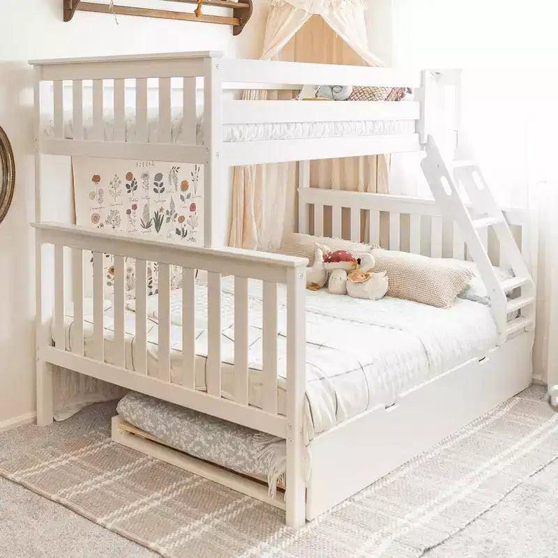 Letto a Castello in Legno Massello Max & Lily, una Piazza e Mezza con Letto Estraibile Contenitore e Scaletta per Bambini