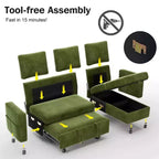 Divano Letto Estraibile 2 in 1 con Chaise Longue Contenitore, Divano Componibile in Ciniglia con Porte USB per Soggiorno