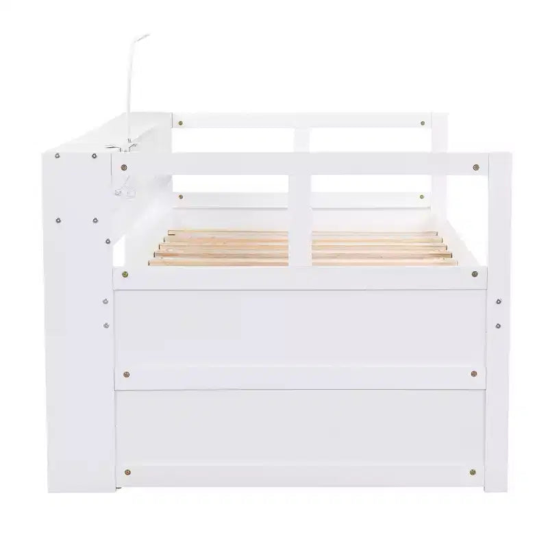 Whisen Twin XL Daybed in Legno con 2 Letti Estraibili, 3 Vani portaoggetti, 1 Luce Gratuita e USB per la Ricarica