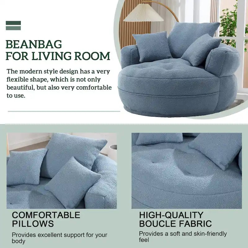 Divano Pigro Rotondo – Bianco/Blu/Grigio/Giallo/Arancione/Rosso Rosa/Blu Marino/Verde, Posto Singolo e Coppia