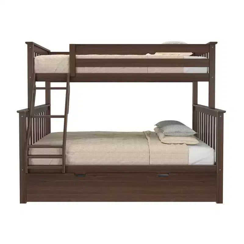 Letto a Castello in Legno Massello Max & Lily, una Piazza e Mezza con Letto Estraibile Contenitore e Scaletta per Bambini