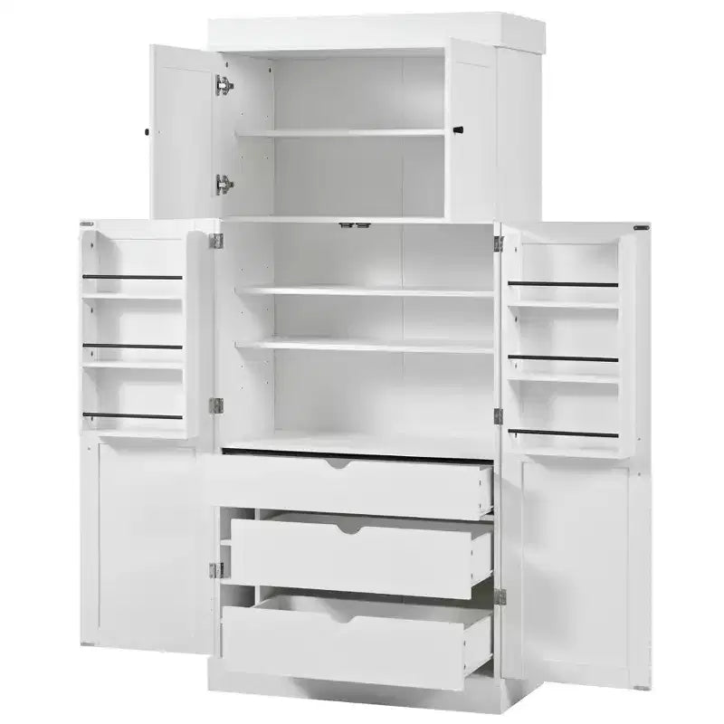 Dispensa da cucina indipendente 77H, armadio contenitore in stile rustico con ripiani regolabili, ripiani sulla porta, cassetti e portabottiglie - ModernLuxe