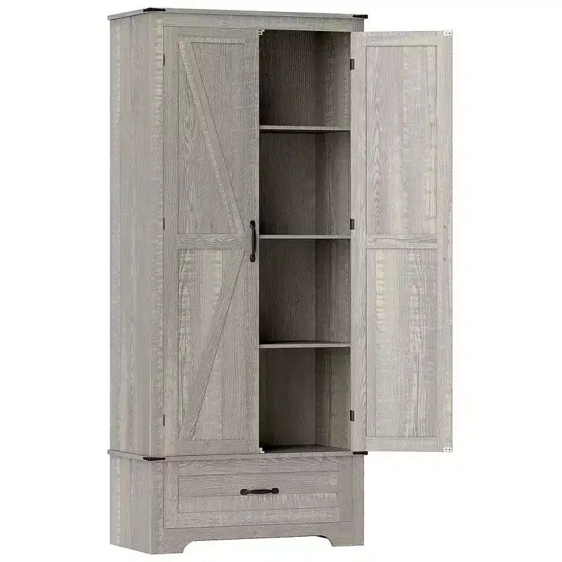 HOMCOM Credenza a 2 Ante da Cucina, Mobile Dispensa Alto con 2 Ante Scorrevole, Ripiani Regolabili e Cassetto