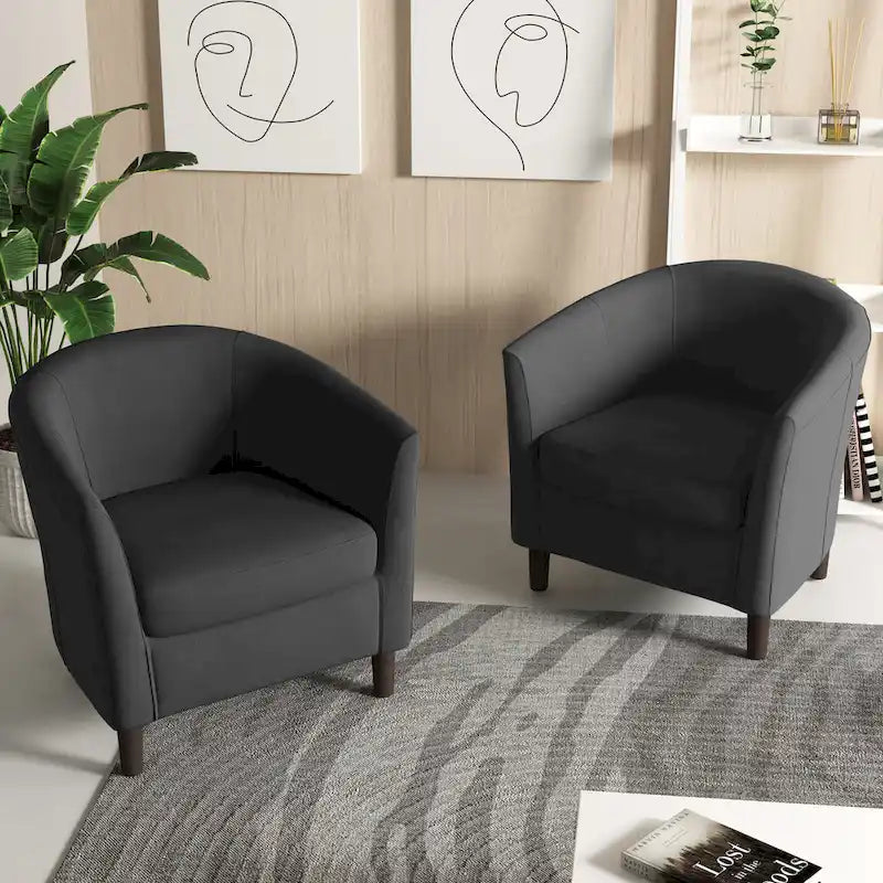 Set di 2 Poltrone Club con Braccioli in Lino a Botte Moderne