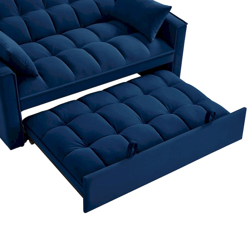 Divano letto a due posti 4 in 1 con braccioli e tasche portaoggetti, divano letto estraibile multifunzionale trapuntato con schienale regolabile