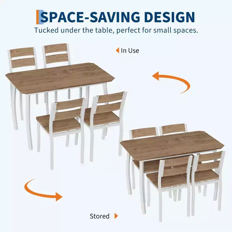 Tavolo e sedie da cucina con struttura in metallo, set da 5 pezzi, con design smussato