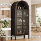 Mobile Contenitore, Nero/Bianco, Stile Arco, Singolo, Alto 71 con Luci a LED e Ante in Vetro