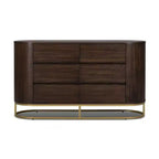 Comò moderno a 6 cassetti con design a bordo vivo, base in metallo e costruzione durevole in legno misto