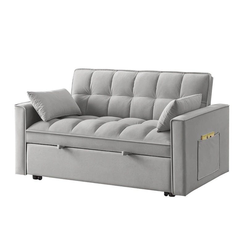 Divano letto a due posti 4 in 1 con braccioli e tasche portaoggetti, divano letto estraibile multifunzionale trapuntato con schienale regolabile