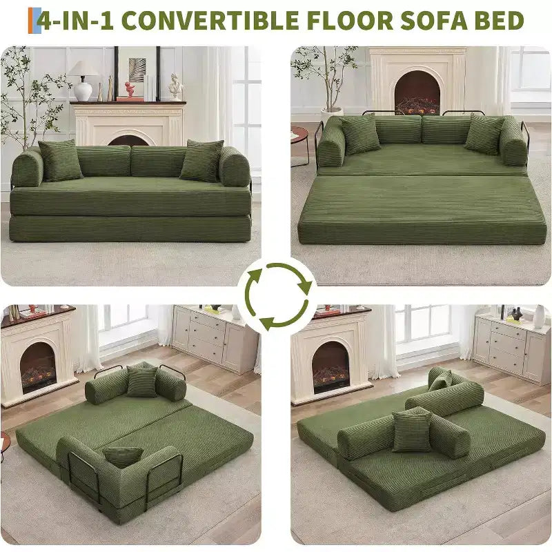 Divano letto convertibile 2 in 1, comodo divano letto pieghevole in velluto a coste con seduta profonda e ampi braccioli, divano senza struttura, per soggiorno, appartamenti