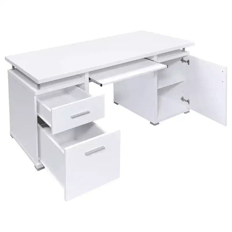 TUYOHW 55 Scrivania da scrittura in legno, scrivania per computer da ufficio con 2 cassetti, 1 armadietto, 1 ripiano aperto, 1 anta, scrivania da lavoro per ufficio domestico, studio, piccoli spazi
