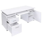 TUYOHW 55 Scrivania da scrittura in legno, scrivania per computer da ufficio con 2 cassetti, 1 armadietto, 1 ripiano aperto, 1 anta, scrivania da lavoro per ufficio domestico, studio, piccoli spazi