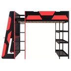 Luxystar Letto a soppalco completo da gaming con scrivania, mensole e luci