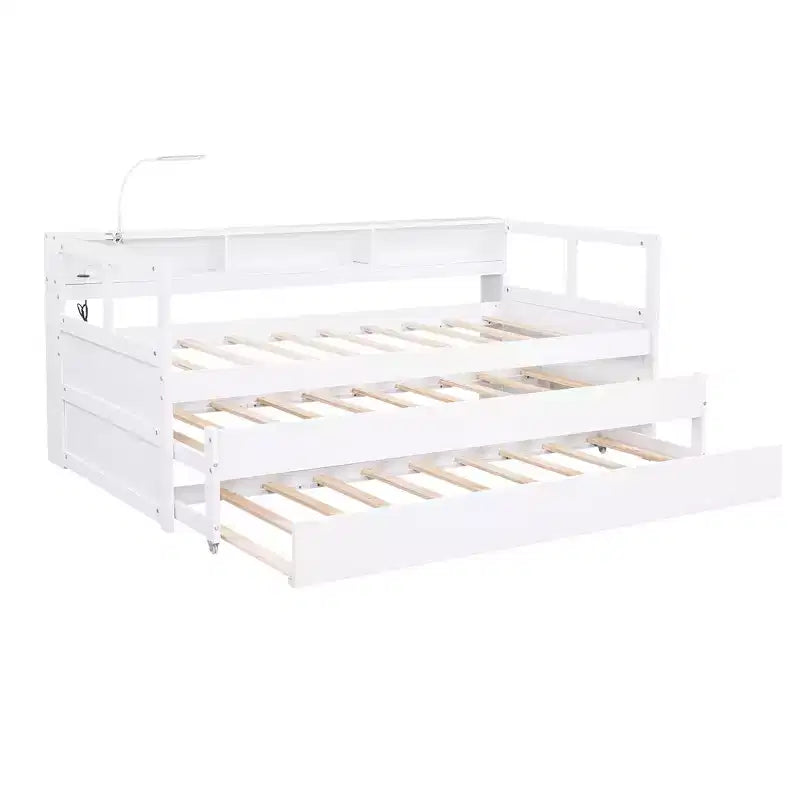 Whisen Twin XL Daybed in Legno con 2 Letti Estraibili, 3 Vani portaoggetti, 1 Luce Gratuita e USB per la Ricarica