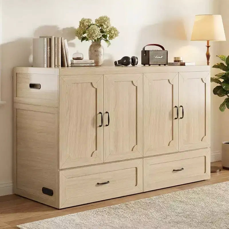 Mjkone Letto a Scomparsa Convertibile Matrimoniale Queen Size con Ricarica USB, Cassetti Contenitori, Materasso Escluso