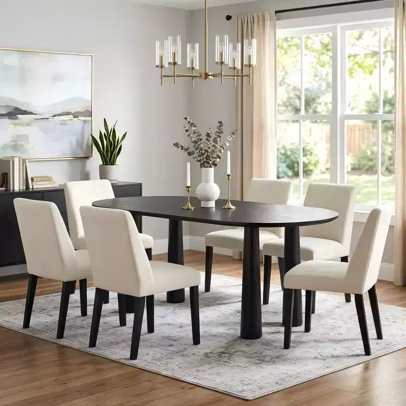 Tavolo da pranzo ovale in legno Dovelina 67 con 4 gambe, tavolo da cucina moderno per 6 persone