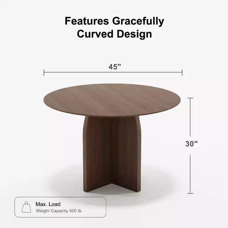 Tavolo da pranzo rotondo PexFix 45 x 45 in legno massello con finitura noce ed eleganti gambe ad arco per sale da pranzo e cucine moderne