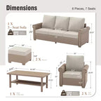 Captiva Designs Set Divano da Conversazione da Esterno di Lusso in Vimini a 6 Pezzi con Braccioli Curvi e Cuscini