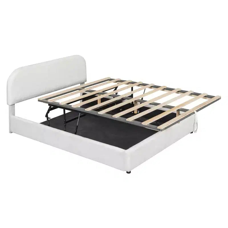 Letto imbottito queen size con contenitore sollevabile - Bianco