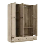 Famapy Armadio in Rattan con 3 Cassetti, Armadio con 3 Ante Traspiranti in Rattan, Armadio Alto in Stile Rustico per Camera da Letto