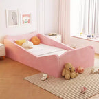 Lettino per bambini JOYMOR, Letto a pavimento con sponda di sicurezza, Lettino Montessori per bambini con orecchie di animali, Rosa