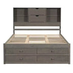 Letto a piattaforma Queen Size con ripiano portaoggetti e 8 cassetti, facile da montare