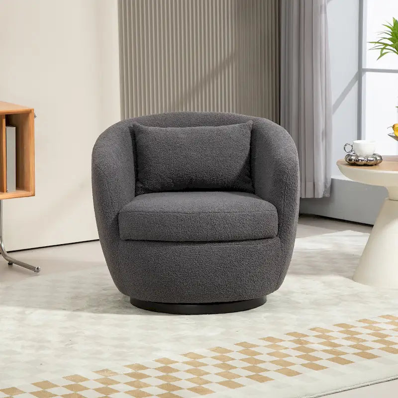 Poltrona Girevole Imbottita a Botte con Contenitore, Sedia Moderna da Salotto per Camera da Letto/Ufficio/Zone Lettura