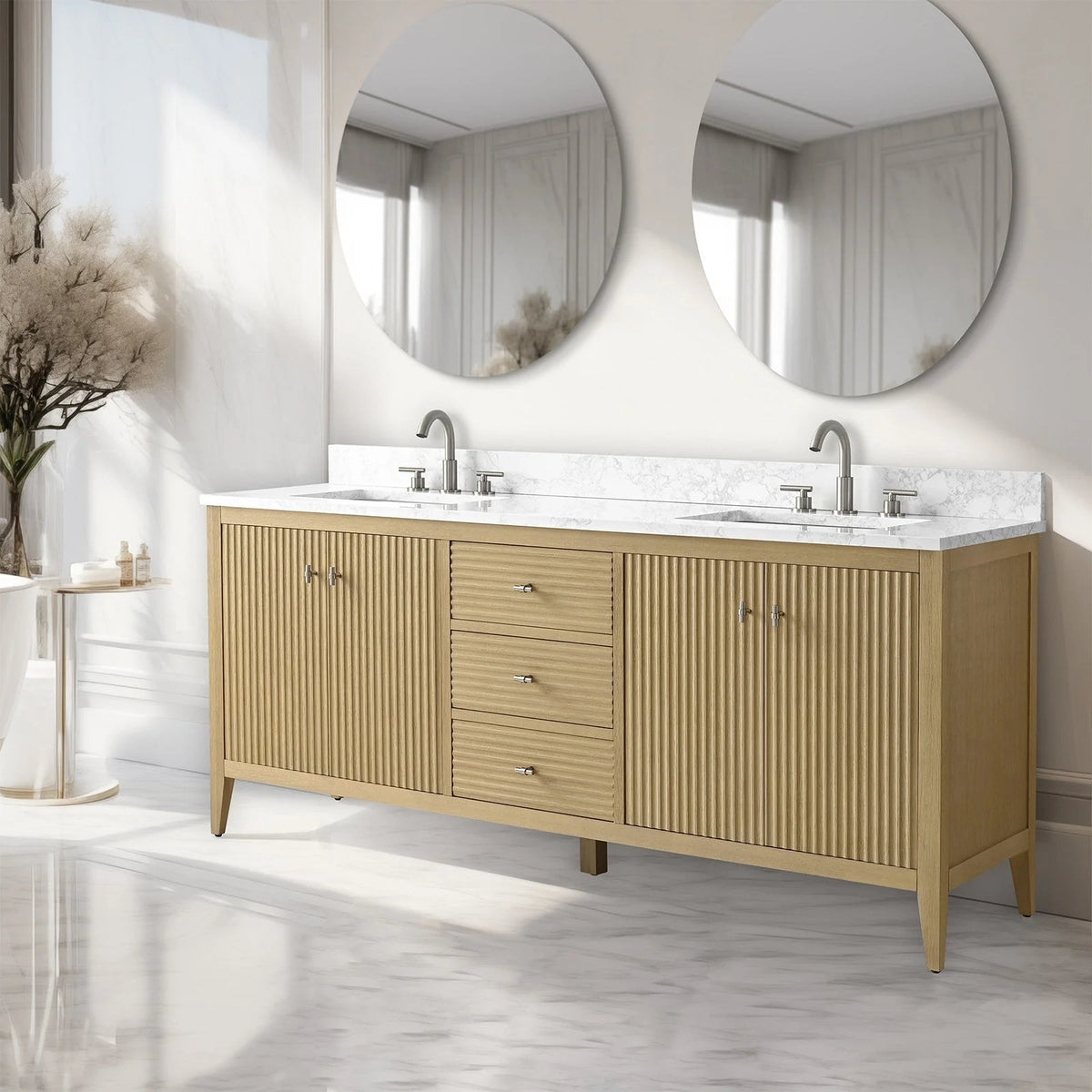 Mobile lavabo doppio Vanity Art 72 per bagno con piano in marmo composito