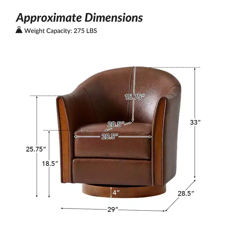 Poltrona a botte girevole Pocono in vera pelle con base in legno massello - Set da 2Artful Living Design