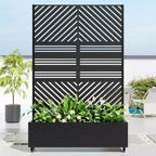 MAYEERTY Fioriera con traliccio in ferro nero Linea parallela 01 Stile combinato classico a persiana 183x119x41 cm Set da 3 pezzi