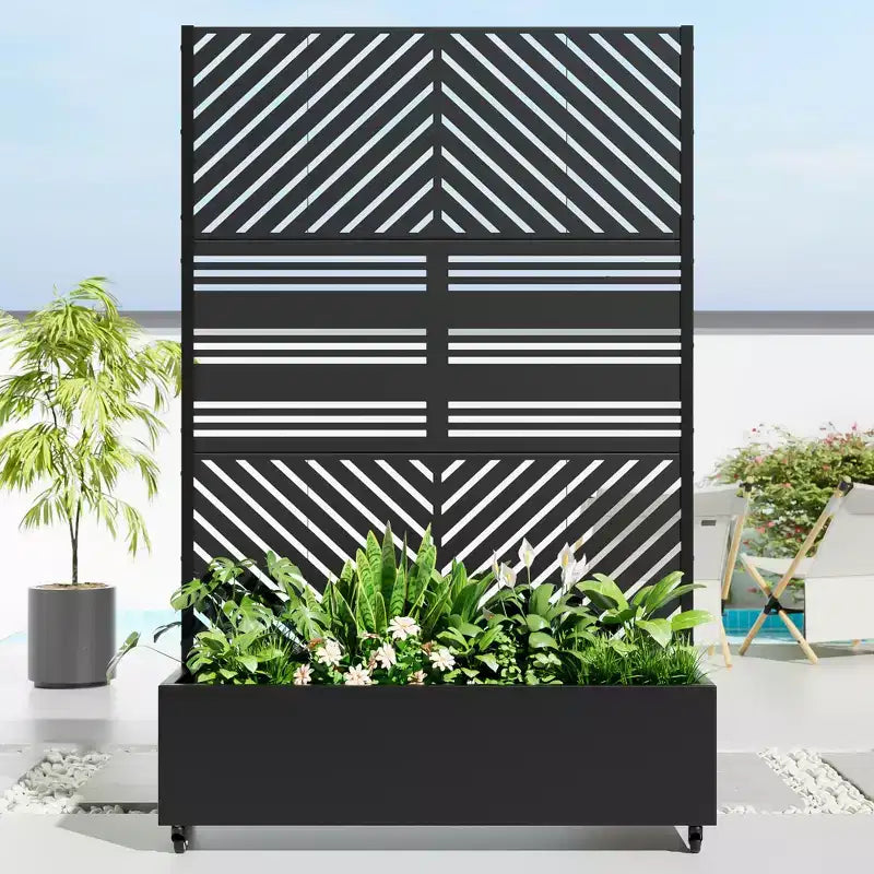 MAYEERTY Fioriera con traliccio in ferro nero Linea parallela 01 Stile combinato classico a persiana 183x119x41 cm Set da 3 pezzi