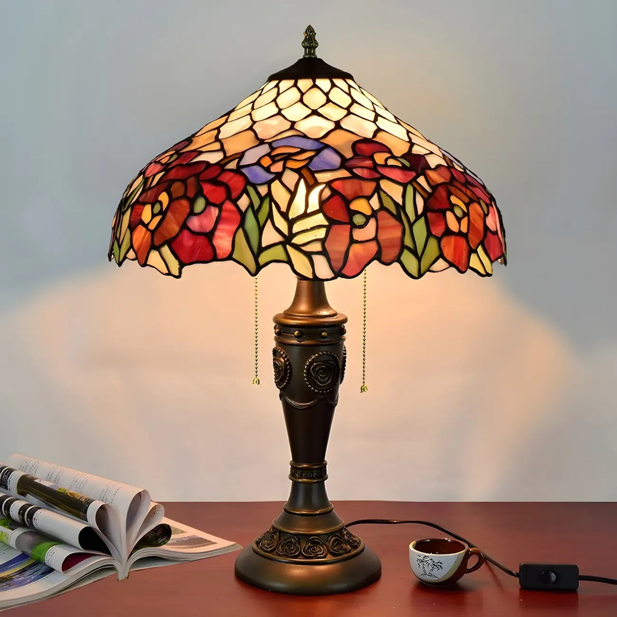 Lampada da tavolo HomeyFad a 2 luci, vintage, con cupola in vetro inossidabile