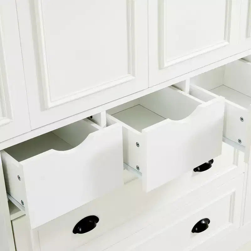Whisen Armadio Dispensa per Cucina Autoportante Alto 180 cm, Grande Credenza Contenitore per Sala da Pranzo con 4 Ante Pieghevoli, Ripiani, Portabottiglie