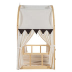 Letto a piattaforma in legno massiccio a forma di casetta, letto Montessori a terra con tetto ad arco e letto estraibile per bambine e bambini