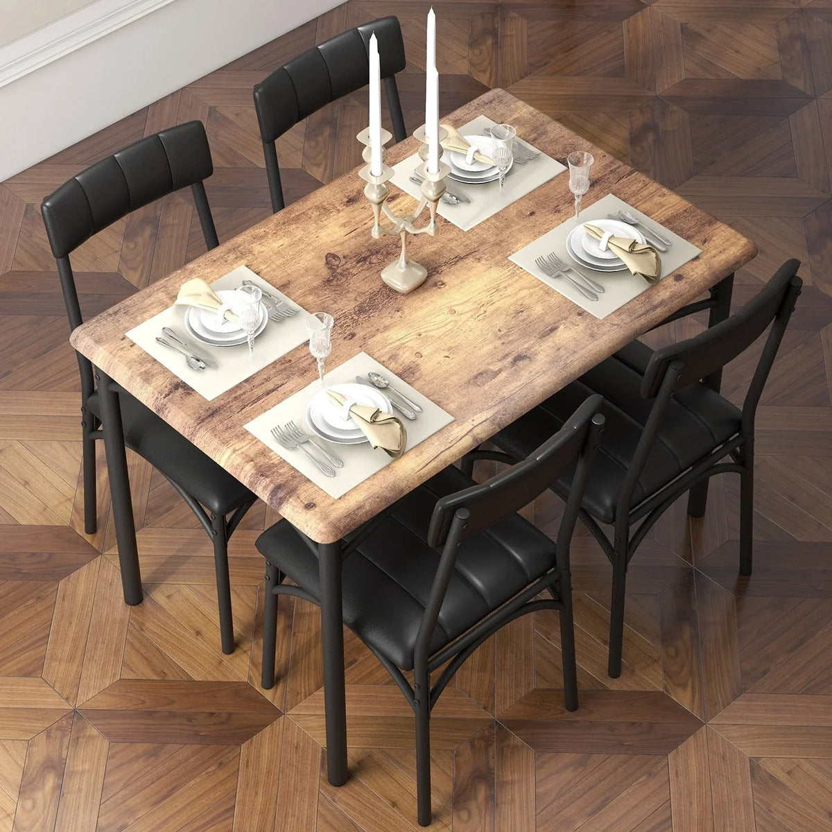 Set da pranzo rettangolare per 4 con sedie imbottite