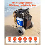VEVOR Carrello da Spiaggia con Grandi Ruote per Sabbia, Piattaforma di Carico 50,8x38,1 cm, Carrello Pieghevole per Sabbia con Ruote a Palloncino da 30,5 cm, Capacità di Carico 75 kg, Argento+Nero