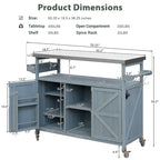 Isola Cucina da Esterno, Carrello Bar con Ruote e Mobile Contenitore, Tavolo per Barbecue in Legno Massello con Piano in Acciaio Inox, Porta Spezie, Porta Asciugamani