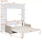 Letto a muro a scomparsa Whisen Modern Design con struttura in legno, Queen Size, con divano e mensole