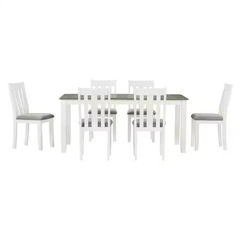Set tavolo da pranzo allungabile da cascina per 6, tavolo rettangolare e 6 sedie imbottite