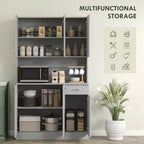 71 Armadio dispensa da cucina, mobile contenitore alto con supporto per microonde, credenza da cucina moderna, 3 ripiani regolabili per soggiorno, sala da pranzo