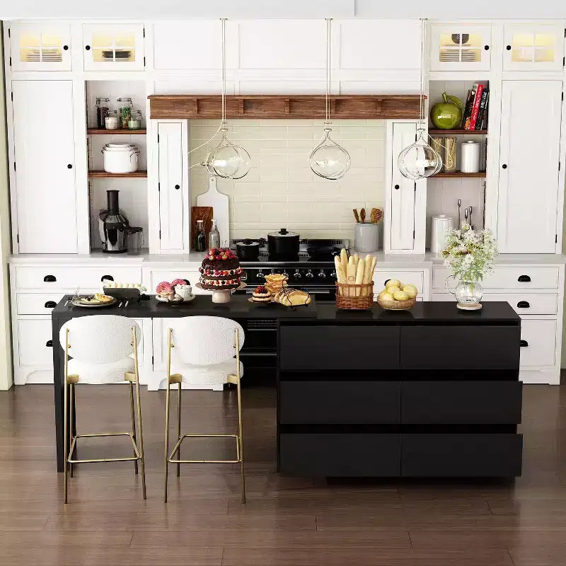 Credenza/Mobile Buffet Intelligente Girevole/Allungabile con 6 Cassetti, Piano d'Appoggio Estensibile, Tappetino Antiscivolo, Tavolo da Pranzo Girevole, Dispensa ad Isola per Cucina