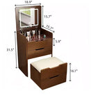 Okak Tavolo da toeletta 3 in 1 con specchio a scomparsa, toeletta compatta con piano in vetro a vista e sgabello imbottito, scrivania da toeletta per camera da letto