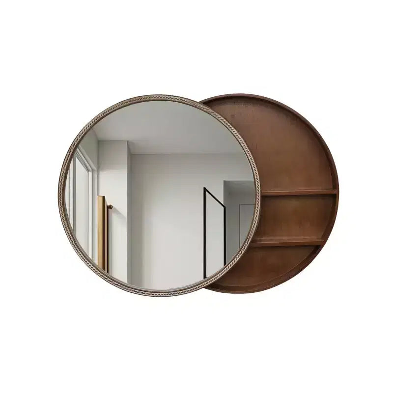 23.6 Specchio rotondo moderno scorrevole con contenitore, Specchio da trucco salvaspazio per bagno, Specchio decorativo per soggiorno